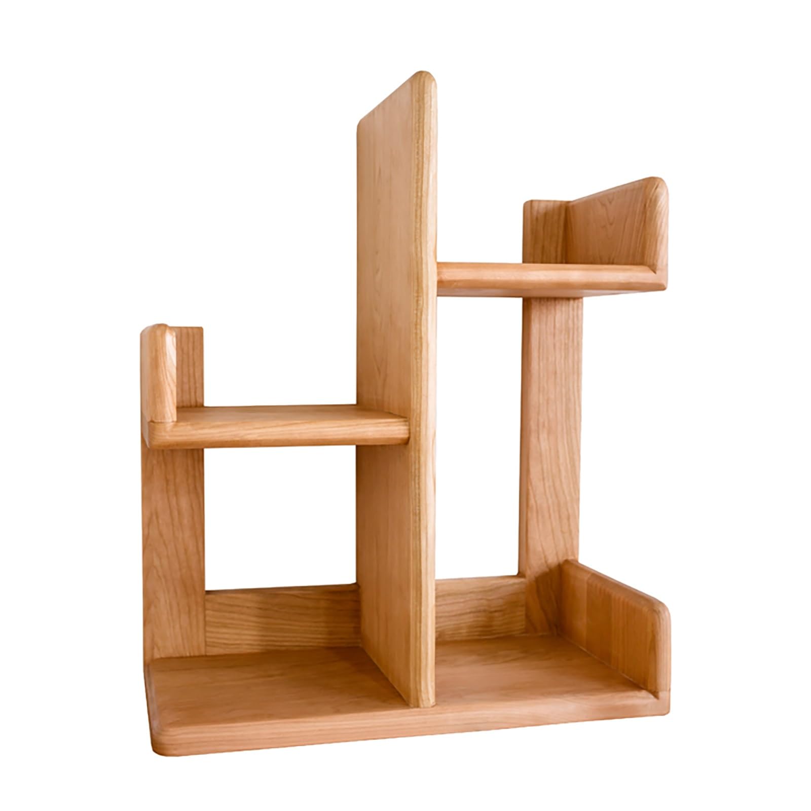 Nordic Solid Wood Desktop Bookshelf - Simple Small Multi-Layer Desk Storage Organizer for Documents, Magazines, Bonsai & Books - Black Walnut & Cherry Wood Home Office Shelf - Perfect for Study, Living Room & Bedroom Storage (Cherry Wood)