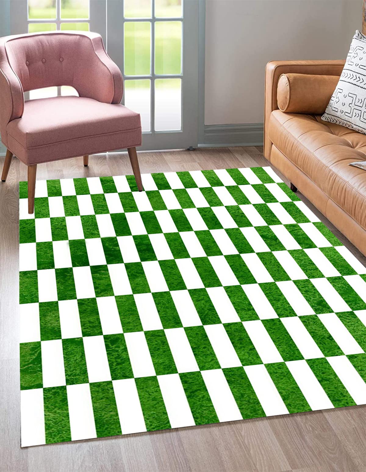 Emerald Green White Buffalo Plaid Washable Area Rug - Soft Checkered Shaggy Carpet for Bedroom, Living Room, Dining Room, Home Office & Kitchen - Indoor Floor Mat 4x6 ft - Perfect for Cozy Winter Decor & Farmhouse Style Homes