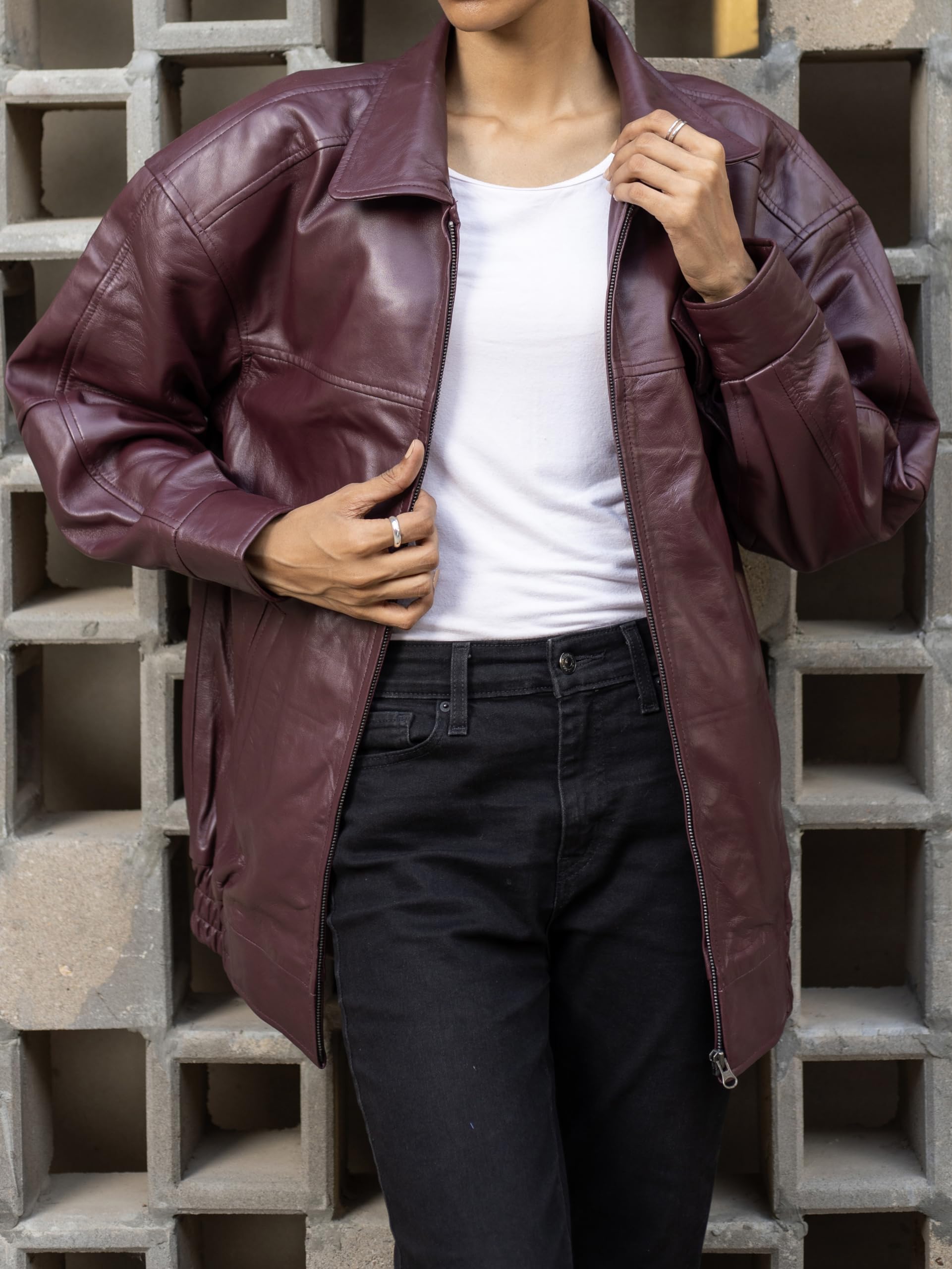 Jild Oversized Lambskin Leather Jacket for Women - Plus Size Fashion Jacket for Fall & Winter | Stylish Outerwear for Casual Outings, Date Nights & Office Wear