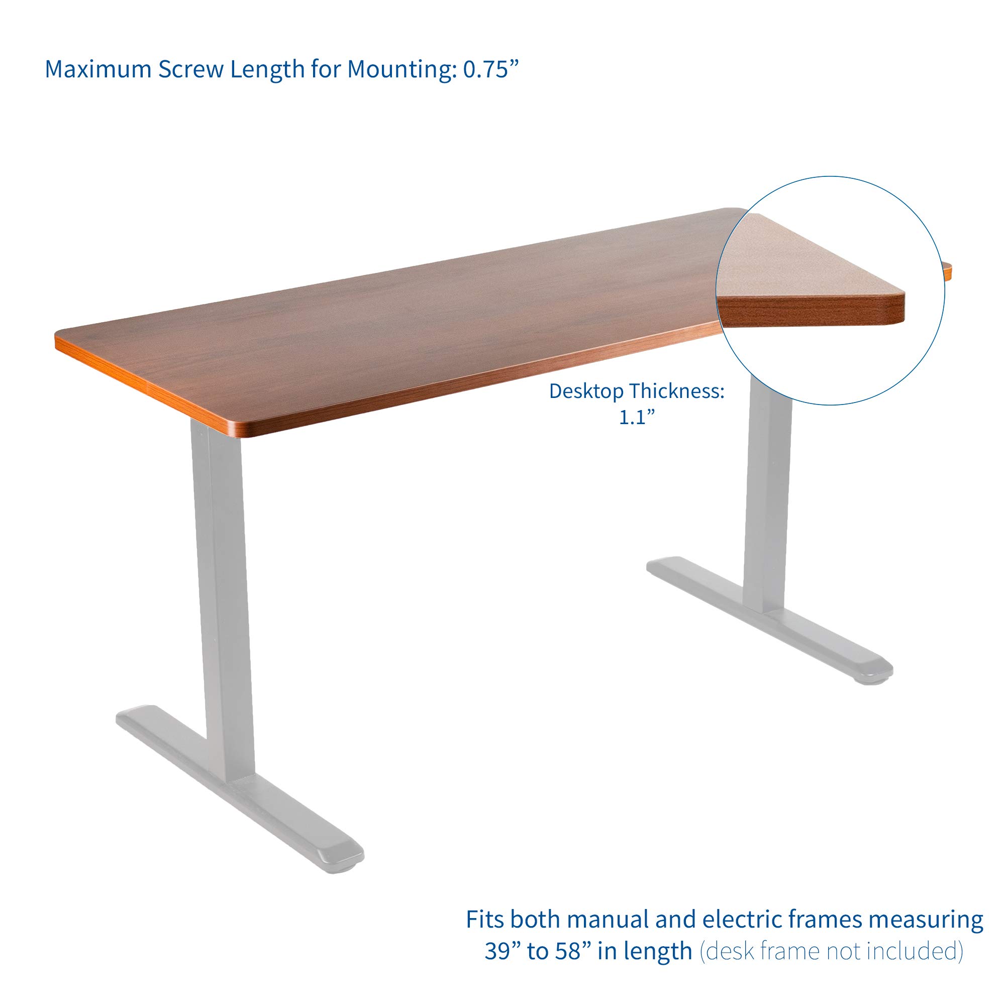 VIVO Dark Walnut 60 x 24 Inch Universal Solid Wood Table Top for Adjustable Height Desk Frames - Perfect for Home Office, Standing Desk & Workspace Setup