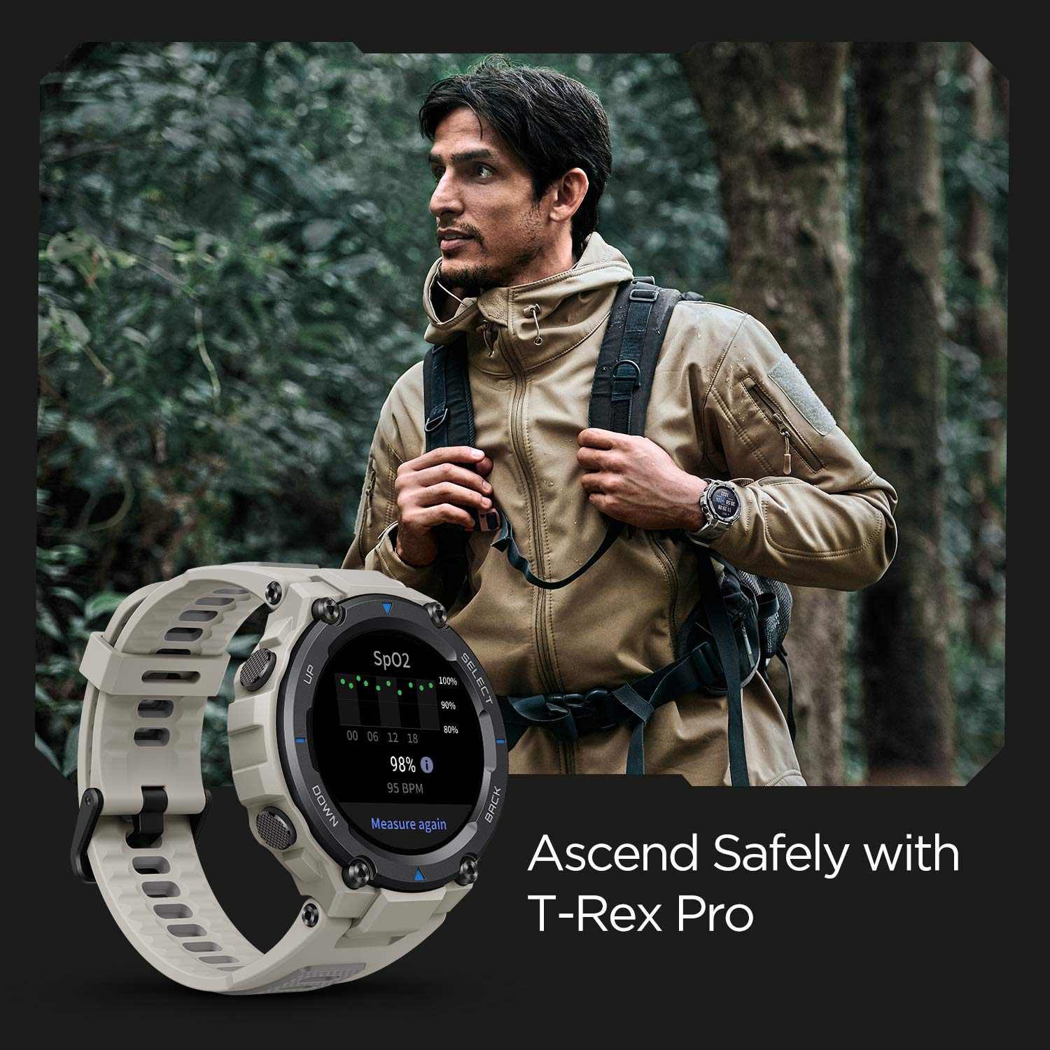 Amazfit T-Rex Pro GPS Smartwatch for Men - Military Grade Outdoor Fitness Watch with 100+ Sports Modes, 10ATM Waterproof, 18-Day Battery, Blood Oxygen & Heart Rate Monitor | Perfect for Hiking, Running, Swimming & Daily Activity Tracking