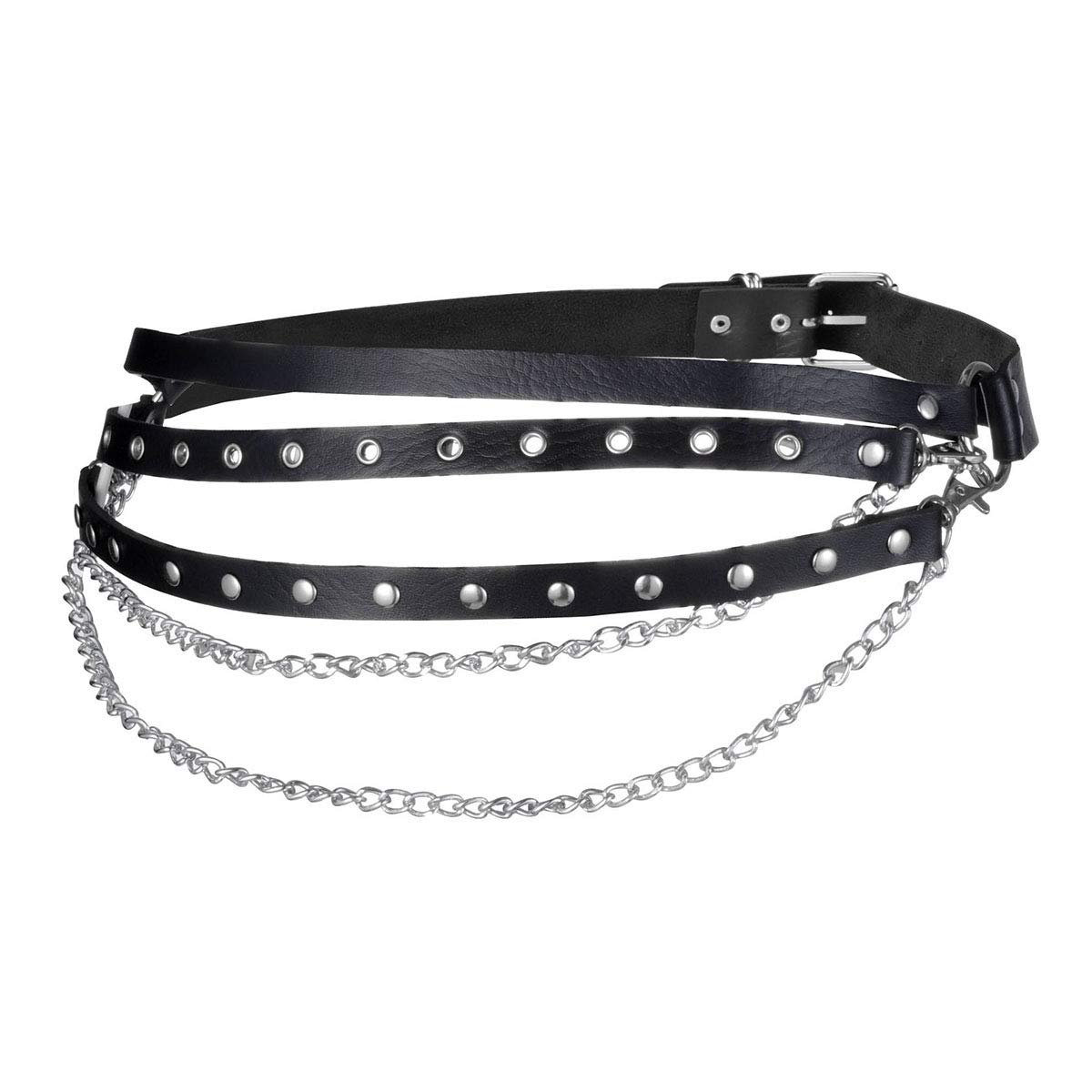 Eigso Punk Belts with O-Rings & Chains - Gothic Rock Steampunk Style Adjustable Garter Straps for Women & Men - Perfect for Costumes, Raves, and Alternative Fashion