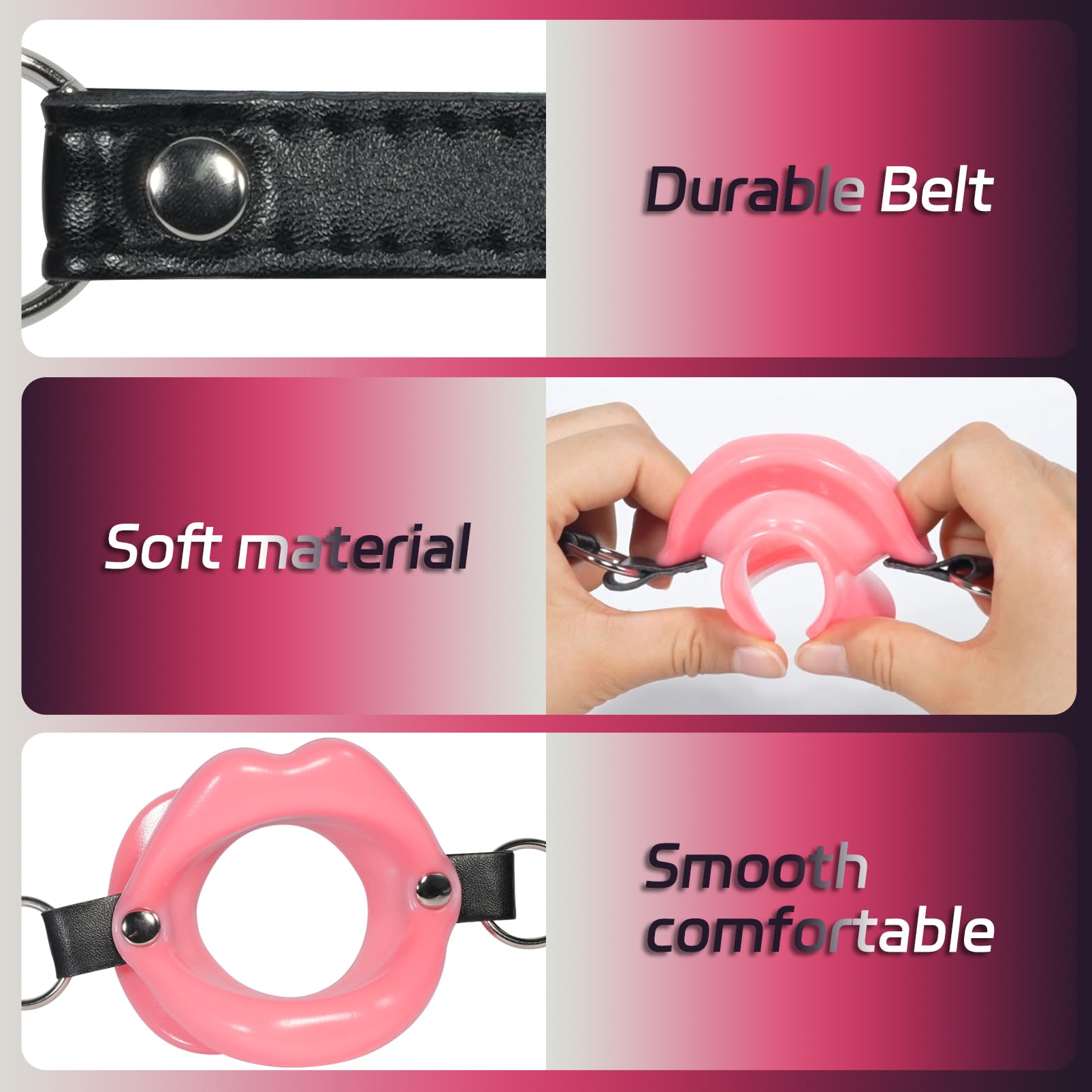Premium Silicone O-Ring Ball Gag - Adjustable BDSM Bondage Head Harness for Men & Women - Pink Adult Fetish Gear for Role Play, Sensory Deprivation & BDSM Scenes