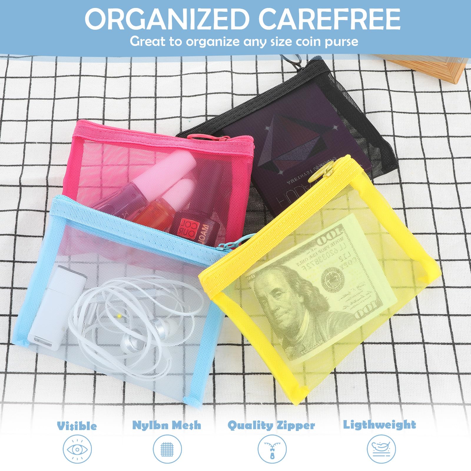 Grevosea 5 Pack Small Mesh Zipper Pouches - Mini Makeup Bags for Travel, Toiletries & Cosmetics Organization - Perfect for Purse, Lipstick, Daily Essentials & On-the-Go Storage