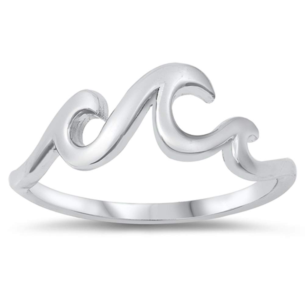 Elegant Ocean Wave Ring .925 Sterling Silver - High Polish, Sizes 4-12 - Perfect for Beach Weddings, Anniversary Gifts & Boho Jewelry Collection