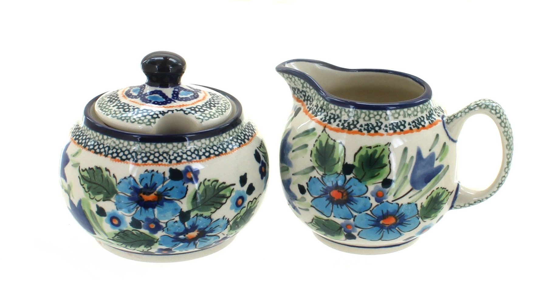 Blue Rose Polish Pottery Ballina Cream and Sugar Set - Handmade Ceramic Tea Coffee Serving Set for Home, Kitchen, or Gift - Perfect for Afternoon Tea, Coffee Breaks, and Entertaining Guests