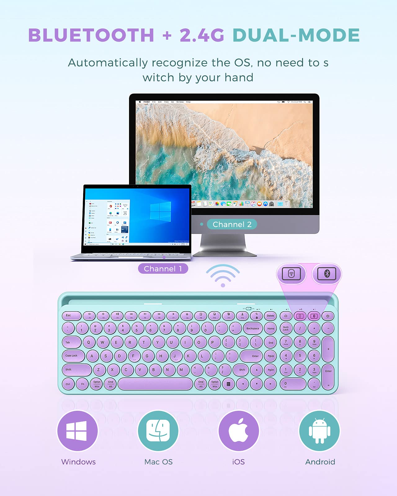 Seenda Bluetooth Keyboard for iPad - 2.4G Wireless & Bluetooth Multi-Device Keyboard with Numeric Keypad, Tablet Stand Holder Compatible with iPad, Android Phone, MacBook, Windows PC (Barbie Purple) - Perfect for Home Office, Travel & Remote Work