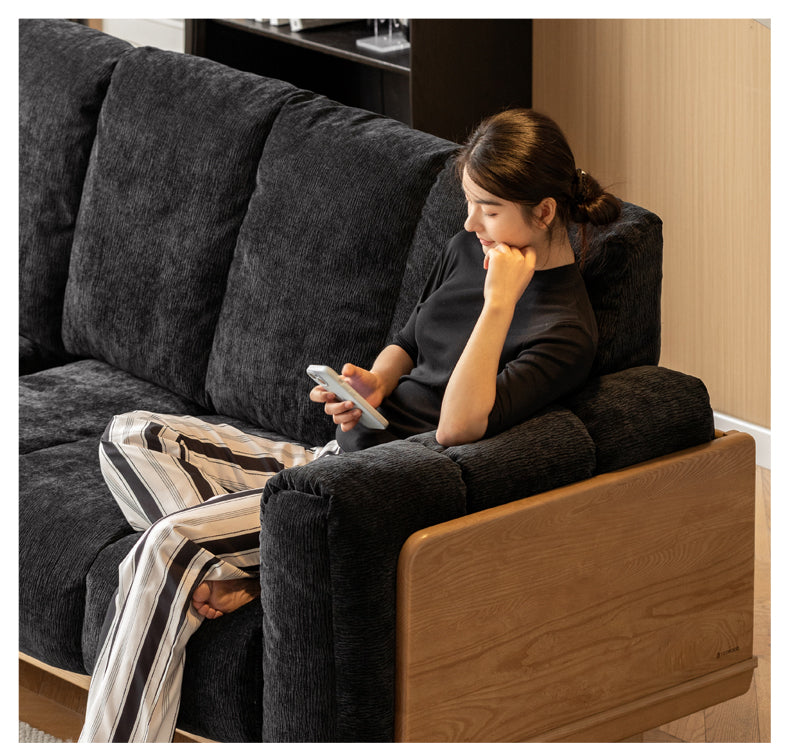 Modern Solid Wood Down Straight Sofa - Black Walnut & Ash Wood Frame - Perfect for Living Room, Lounge, or Office Comfort