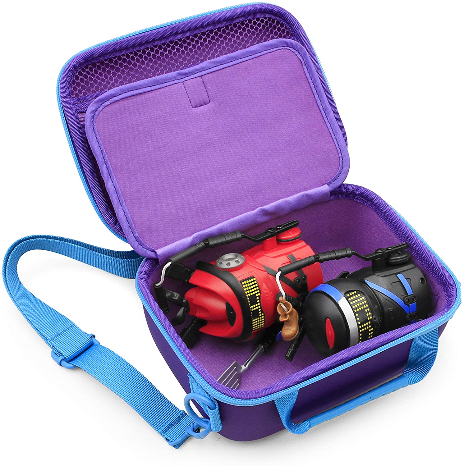 CASEMATIX Toy Storage Travel Case for Ninja Bots Interactive Battle Robots & Accessories - Purple Carrying Case with Adjustable Shoulder Strap | Perfect for Kids Travel, Playdates & Robot Battle Tournaments