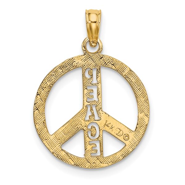 14K Solid Yellow Gold Peace Sign Necklace - Inspirational Symbol Pendant Charm for Women, Gift for Her, Hippie Jewelry for Everyday Wear & Special Occasions
