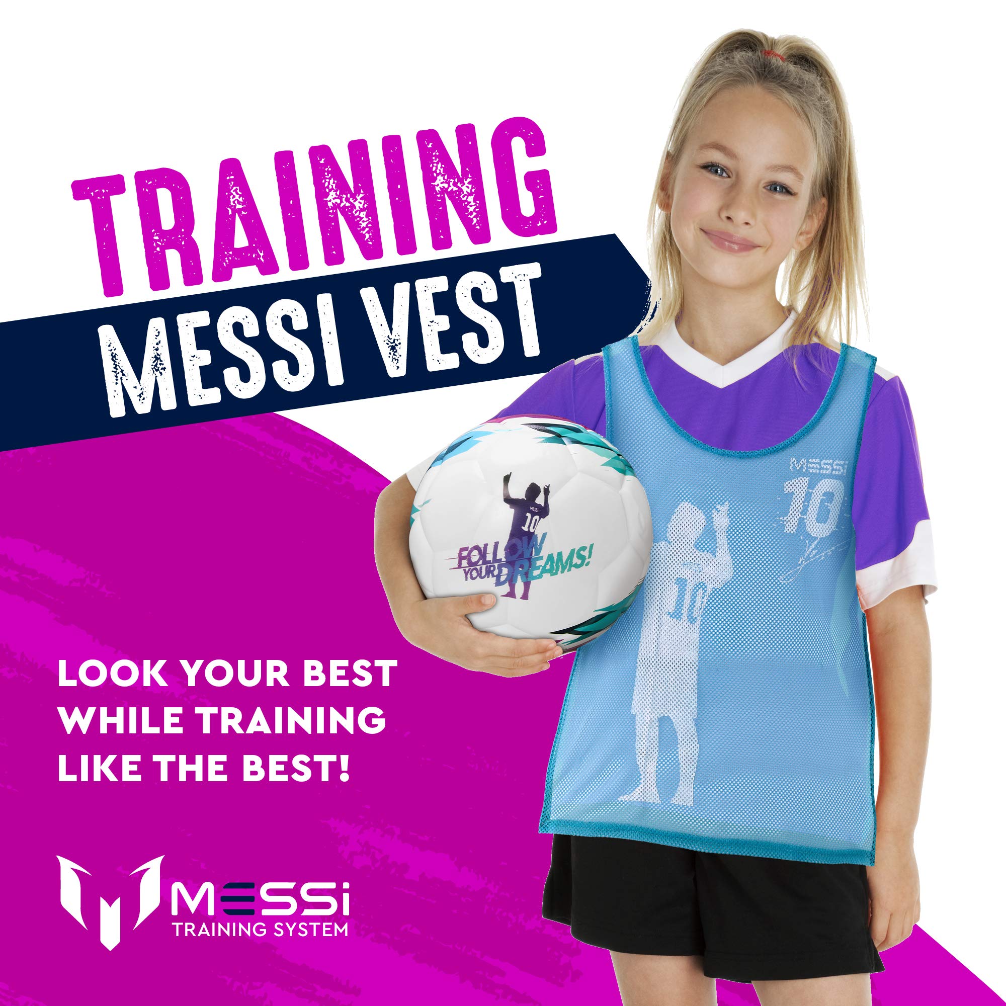 **Lionel Messi Kids Soccer Training Set - 7-Piece Youth Football Kit with Size 4 Soccer Ball, 4 Cones, Stopwatch & Vest - Perfect for Girls' Soccer Practice, Drills & Backyard Games**