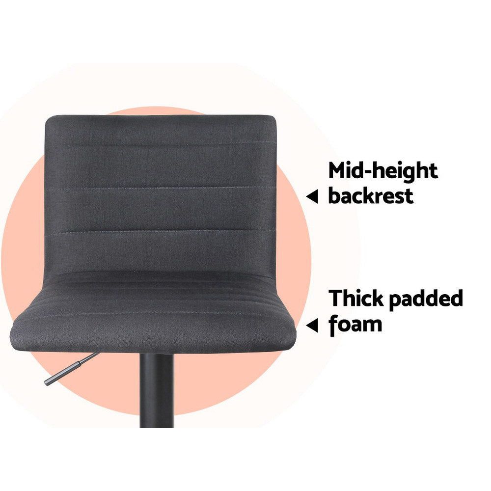 4 Bar Stools with Gas Lift Mechanism - Black Linen Fabric Counter Height Stools for Kitchen Island, Bar, or Dining Room
