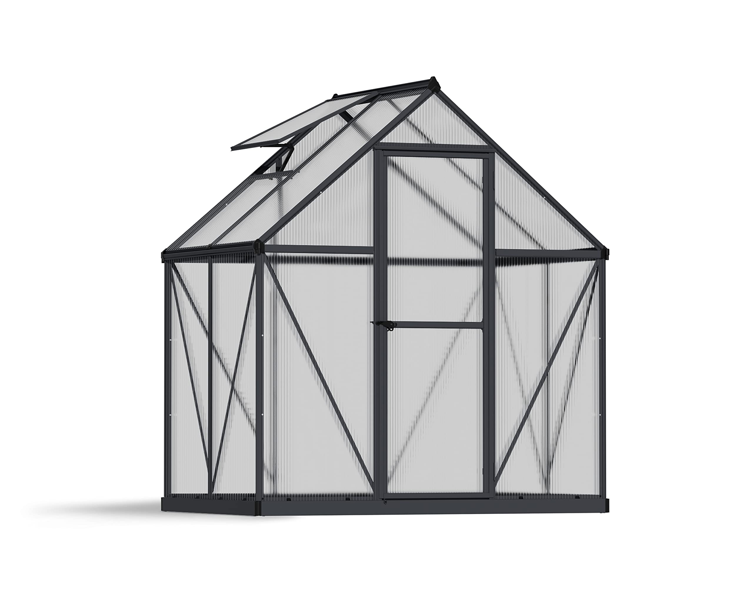 Canopia 6x4 Greenhouse Kit - Walk-In Hobby Greenhouse with Twin-Wall UV Polycarbonate Panels, Heavy Duty Aluminum Frame & Galvanized Steel Base - Lockable Door, Adjustable Roof Vent & Rain Gutters - Perfect for Gardening, Plant Growing & Backyard Use (Gray, Canopia Mythos Series)
