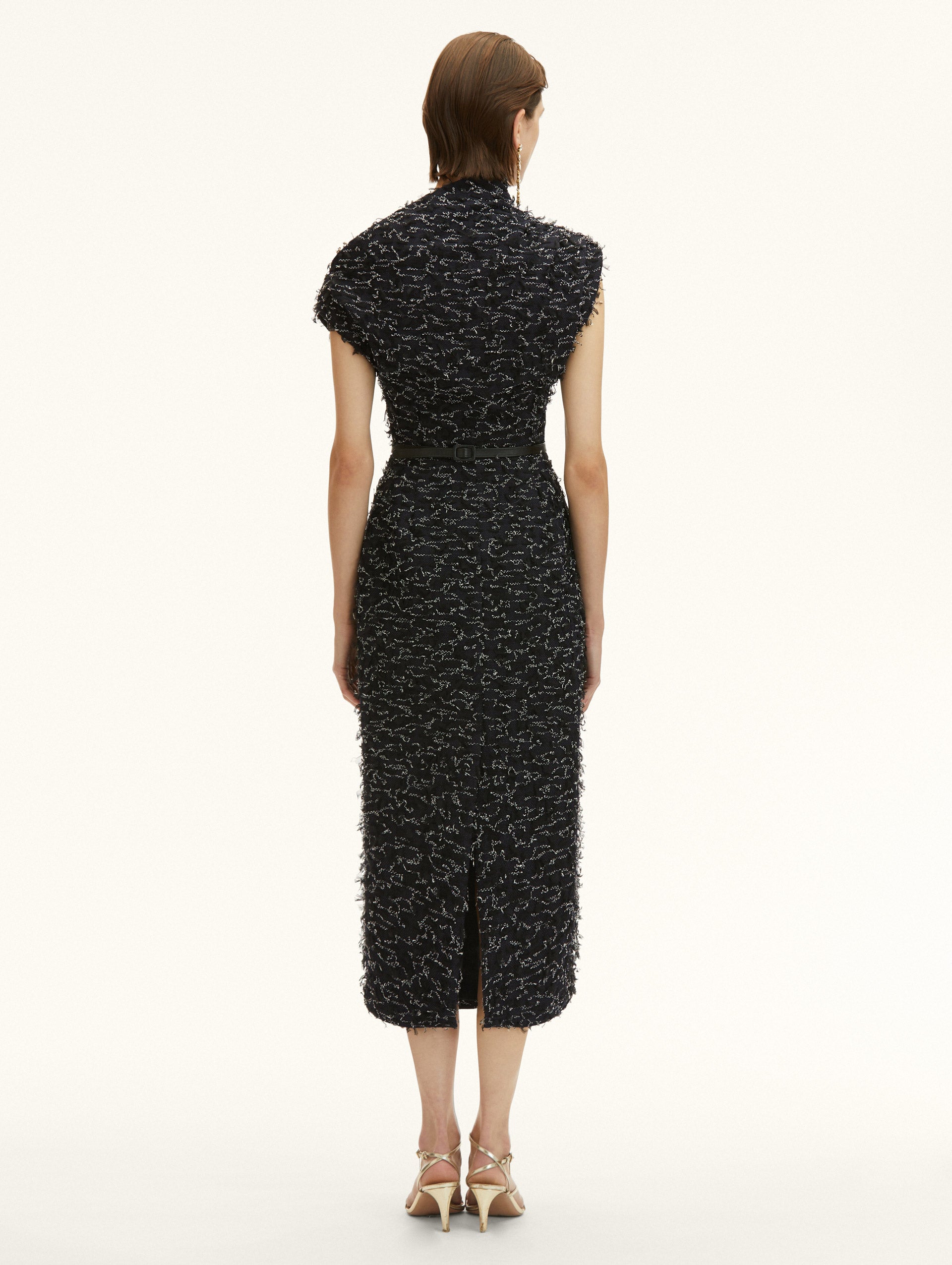 Elegant Eyelash Tweed Pencil Dress for Women - Office, Cocktail & Party Wear - Slim Fit Stretch Formal Dress with Pockets