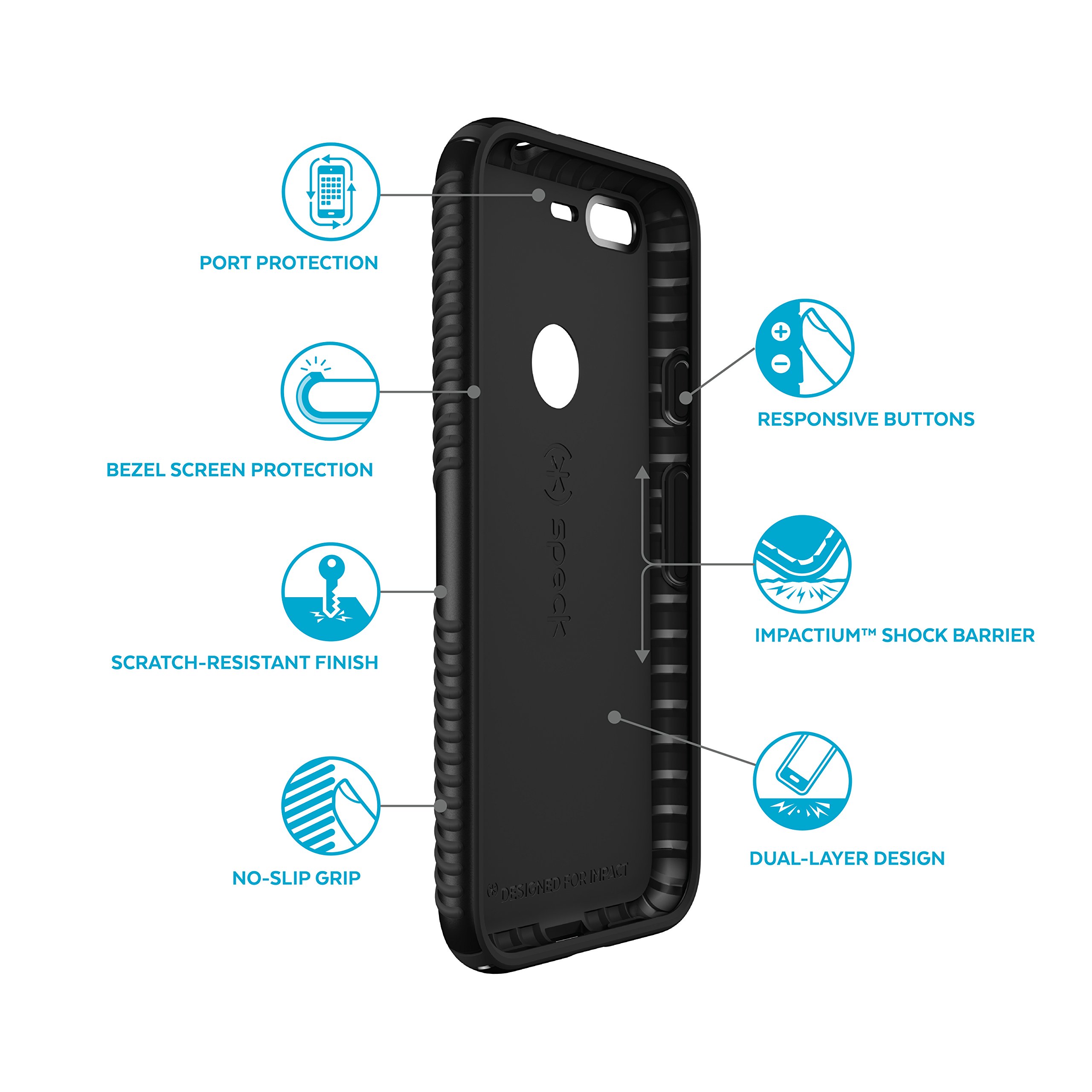 Speck Presidio Grip Protective Case for Google Pixel XL - Slim & Durable Black Design - Perfect for Everyday Use & Active Lifestyles