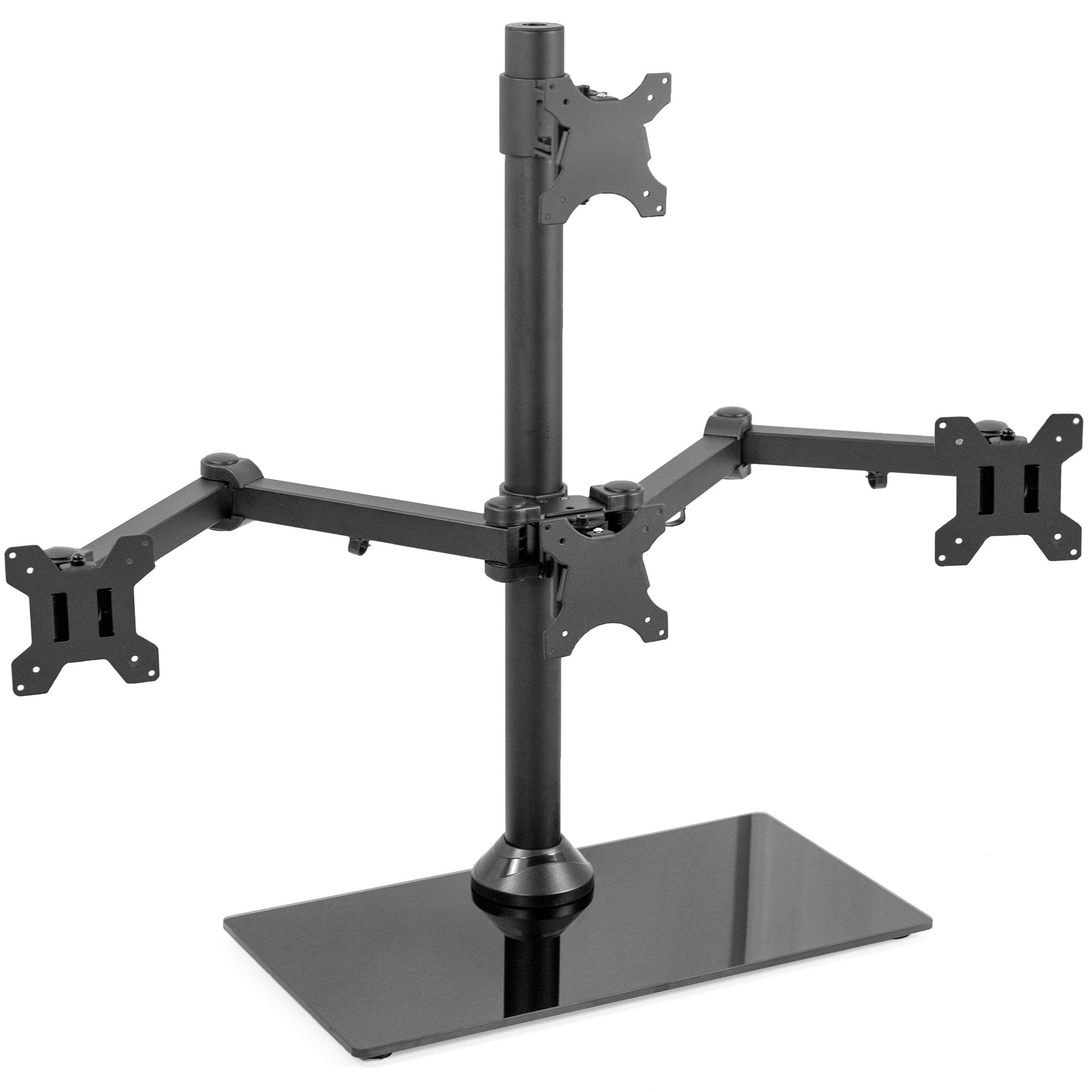 VIVO Black Steel Quad Monitor Stand for 4 Screens up to 24 inches - Heavy Duty Adjustable Free Standing LCD/LED Computer Display Mount STAND-V004TG - Perfect for Home Office, Gaming Setup & Multi-Tasking Workspace