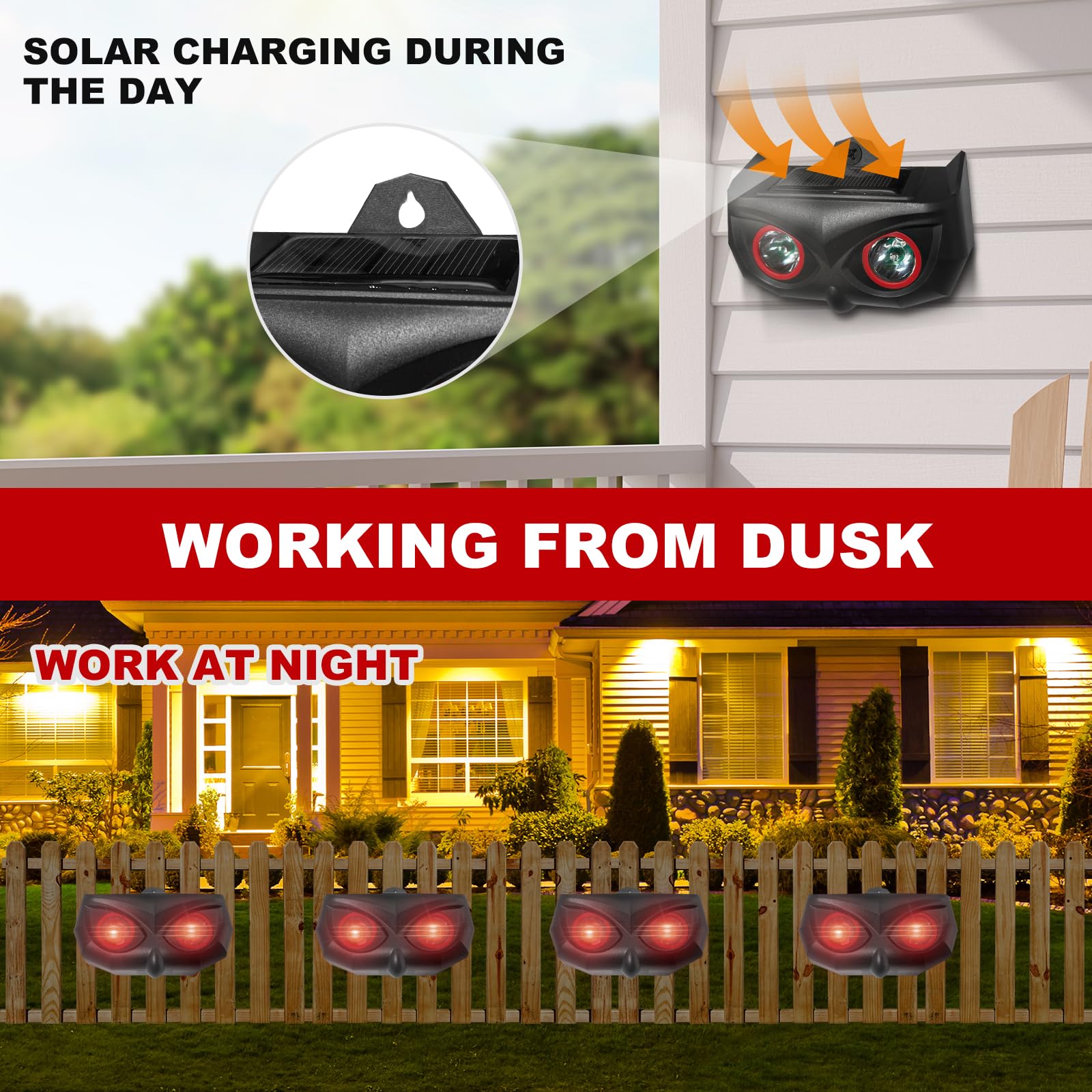 4 Pack Solar Powered Animal Repeller - Outdoor Pest Control Device with Motion Sensor & Night Lights for Chicken Coops, Farms, Gardens - Effective Against Coyotes, Foxes, Skunks, Raccoons (AR17SPro) | Protect Your Livestock & Crops from Nocturnal Pests