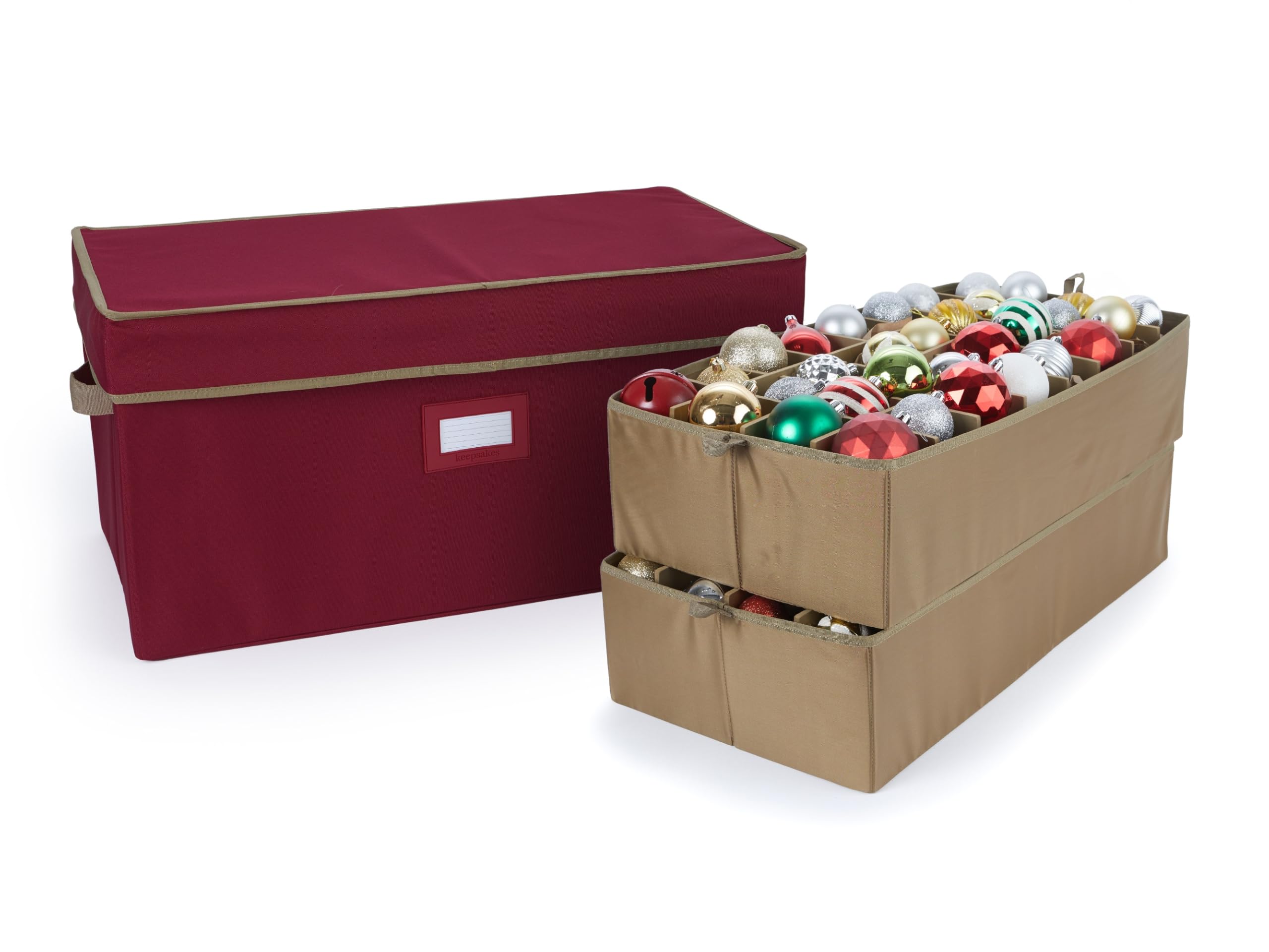 Covermates Keepsakes Adjustable Ornament Storage Box with Carrying Handles & Padded Protection - Christmas Tree Decorations Organizer for Holiday Storage (Red) - Perfect for Safely Storing & Transporting Delicate Ornaments
