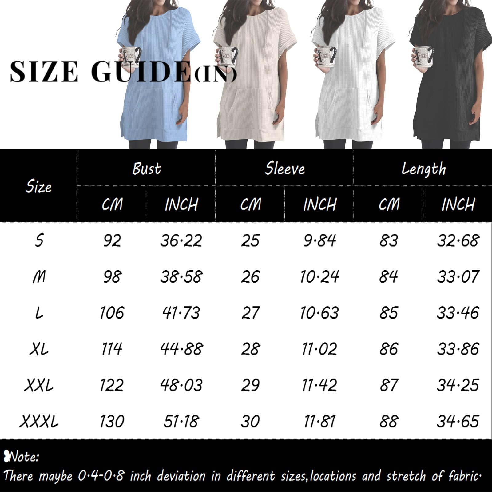 Women's Summer Waffle Knit Tunic Top - Casual Short Sleeve Oversized Shirt with Pockets for Leggings | Crewneck Hoodie Style | Perfect for Yoga, Lounge & Everyday Wear