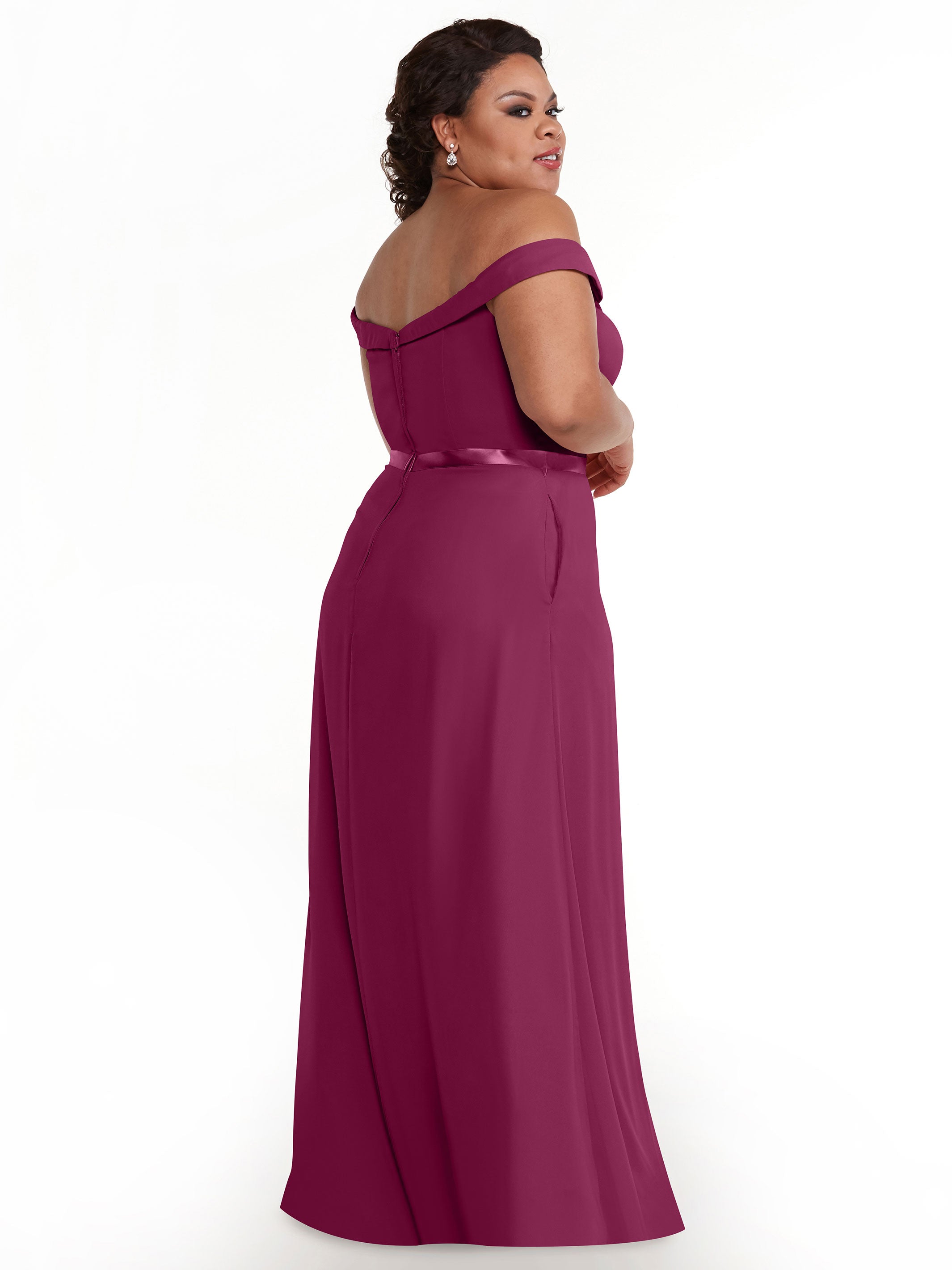 Elegant 80145 Off-The-Shoulder Chiffon A-Line Bridesmaid Dress with Sash - Perfect for Weddings, Formal Events & Special Occasions