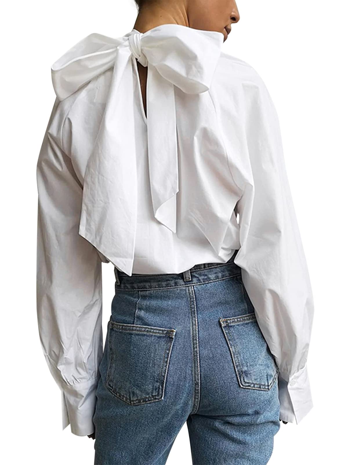 Celmia Women's Long Sleeve Blouse - High Neck Bow Tie Casual Shirt, Classic Solid Color Tops for Work, Office, and Daily Wear