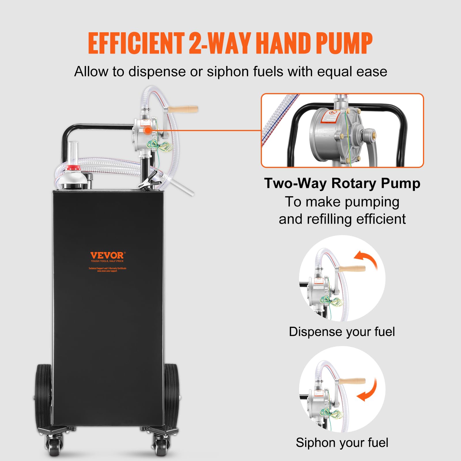 VEVOR 30 Gallon Fuel Caddy with Manual Transfer Pump - Portable Gasoline & Diesel Storage Tank on 4 Wheels - Heavy Duty Fuel Container for Cars, Trucks, Lawn Mowers, ATVs, Boats - Ideal for Home, Farm & Worksite Use