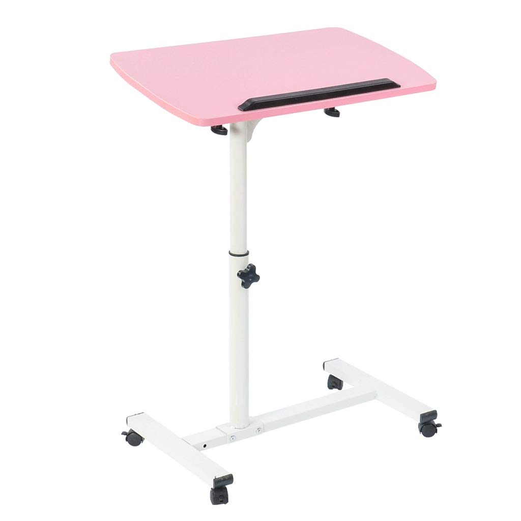Adjustable Mobile Overbed Table with Wheels - Pink Height-Adjustable Laptop Tray, Rolling Bedside Desk for Eating, Working & Studying - Perfect for Hospital, Home & Dorm Use
