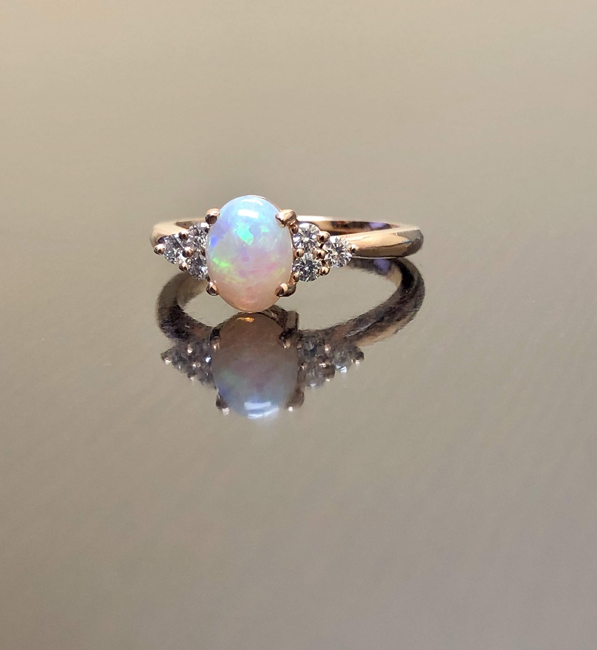 14K Rose Gold Diamond & Genuine Opal Engagement Ring for Women - Vintage Art Deco Wedding Band, Anniversary Gift, Promise Ring - Perfect for Proposals, Bridal Jewelry & Special Occasions