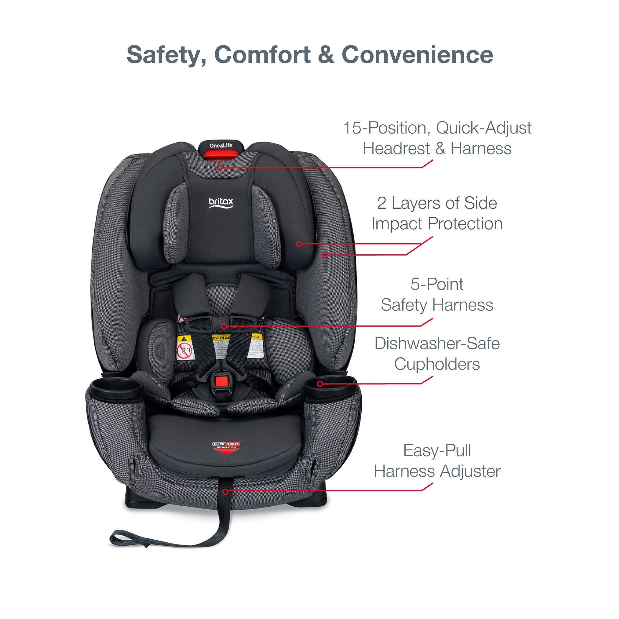 Britax One4Life ClickTight Convertible Car Seat - All-in-One Safety for Infants to Big Kids (5-120 lbs) | Easy Installation & Comfort for Long Rides, Travel & Everyday Use