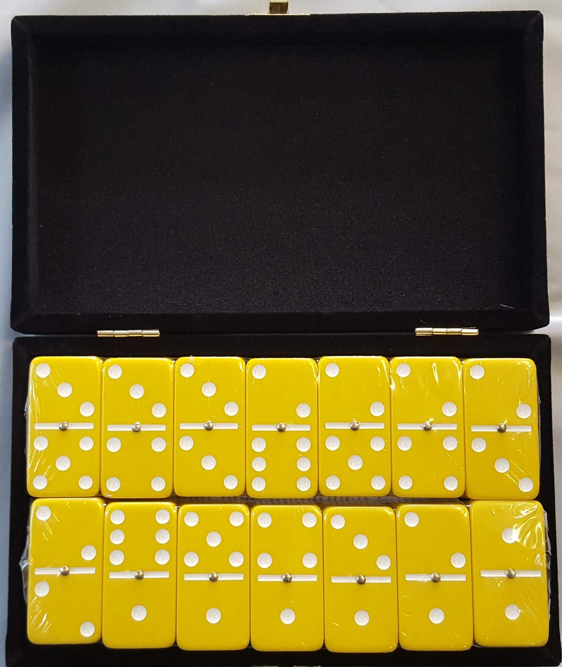 Personalized Custom Engraved Mustard Yellow Double 6 Dominoes Set - Tournament Size with Spinners | Unique Engraved Domino Gifts for Men & Women | Premium Domino Game Set for Parties, Family Game Nights and Gifts