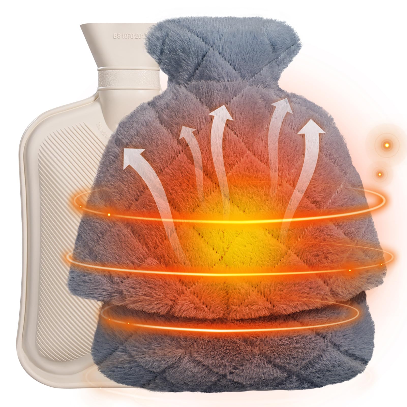 2 in 1 Hot Water Bottle 2L - Soft Plush Warm Water Bottle with Removable Cover for Hand & Foot Warmer - Relieves Pain, Menstrual Cramps & Muscle Soreness - Perfect for Winter Nights, Period Relief & Post-Workout Recovery