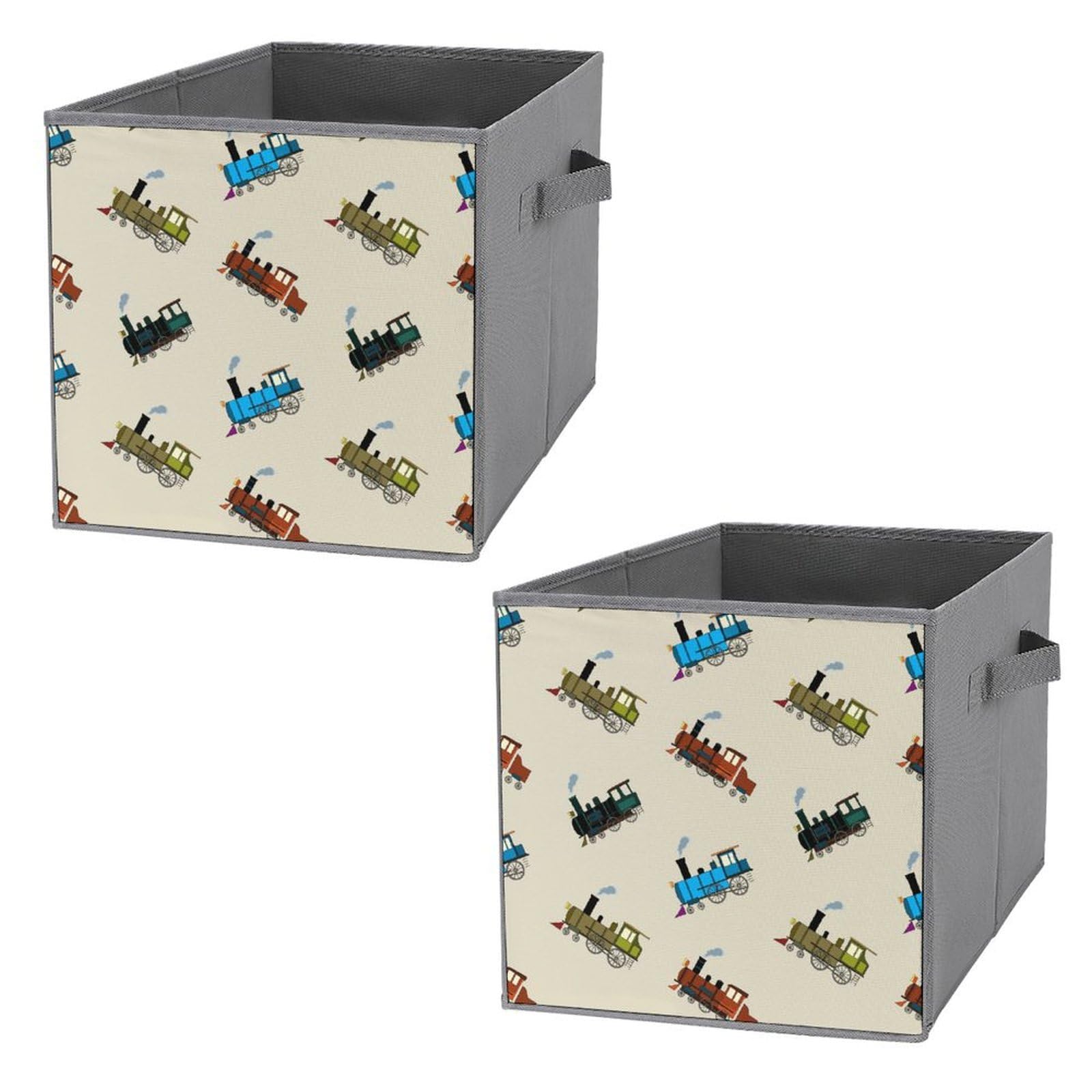 Retro Steam Train Fabric Storage Bins - Pack of 2 Foldable Organizers for Clothes & Toys