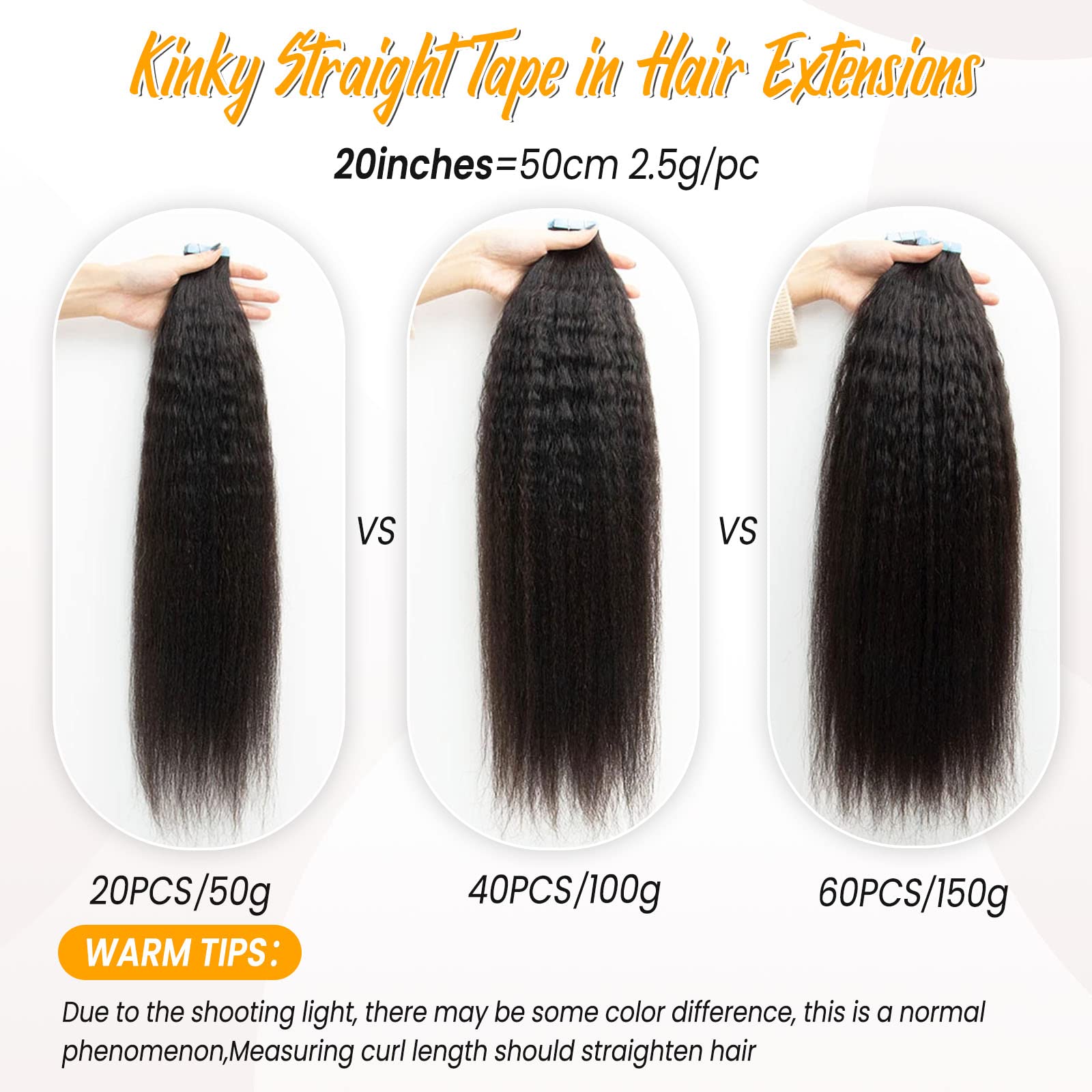 18 Inch Kinky Straight Tape-In Human Hair Extensions - 20 Pieces 50G, 100% Remy Human Hair, Invisible & Seamless for Black Women | Perfect for Styling, Volume Boost & Natural Look