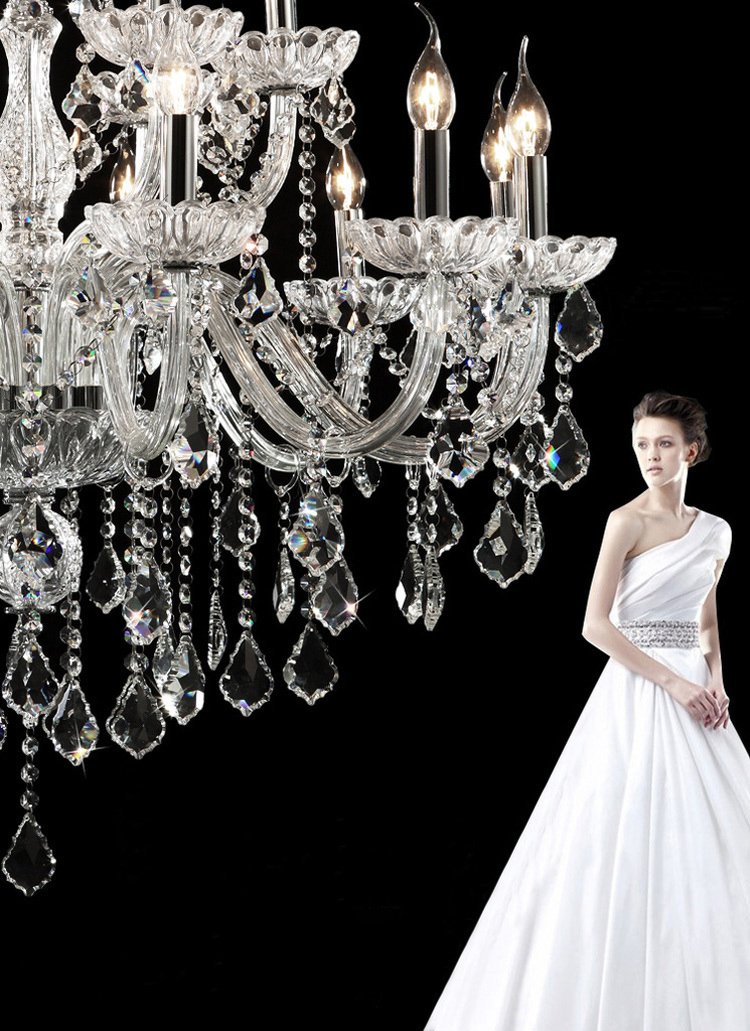 HungGwun 18-Light K9 Crystal Chandelier - Modern Luxury Candle Pendant Ceiling Lamp - 37x30 Inch Clear Glass Lighting Fixture for Dining Room, Bedroom, Living Room, Kitchen, Hallway & Entryway - Perfect for Weddings, Home Decor & Luxury Interior Design