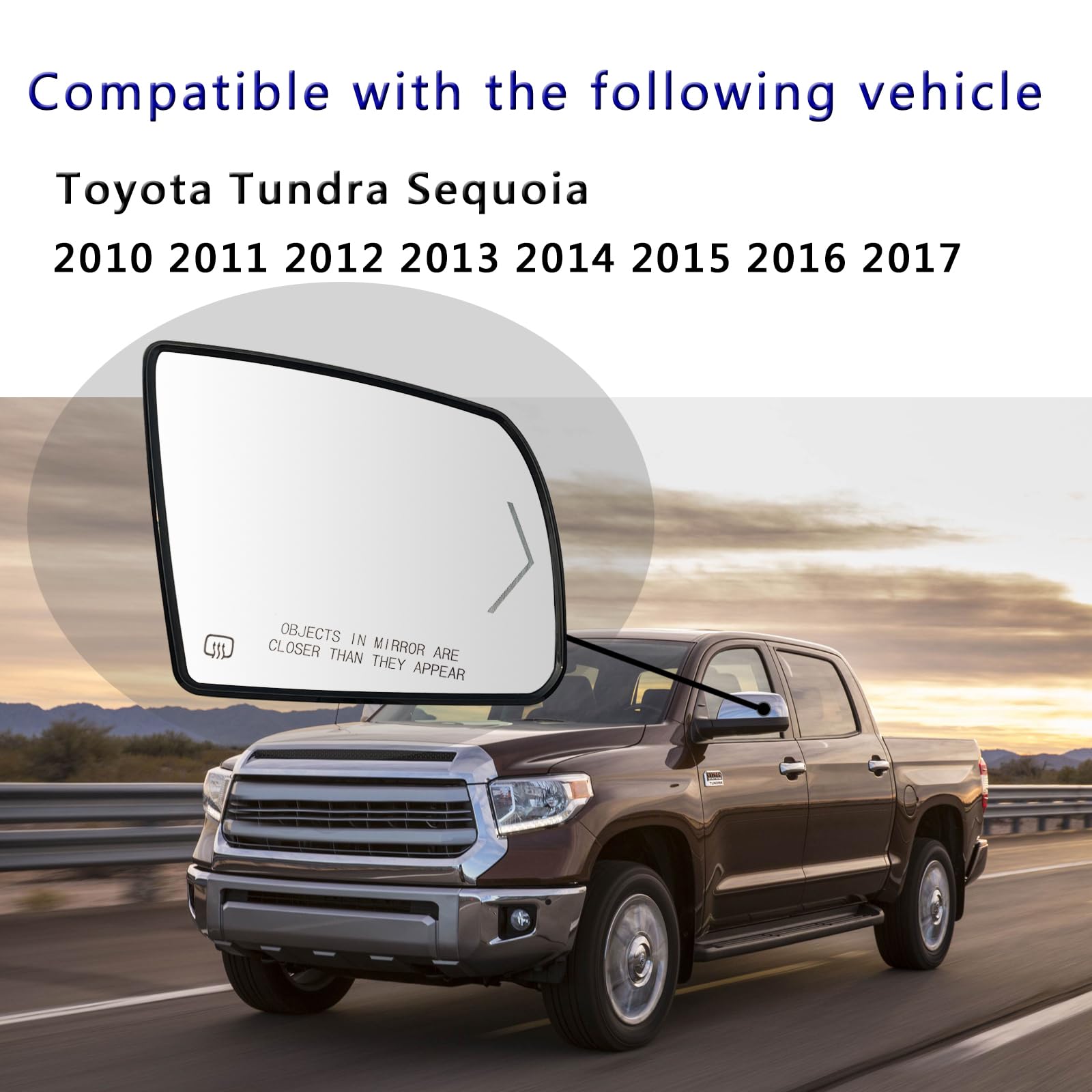 Heated Passenger Side Mirror Replacement for 2008-2017 Toyota Sequoia & 2007-2020 Toyota Tundra - Left Side View Mirror with Turn Signal and Rear Holder - Perfect for Winter Driving and Enhanced Safety