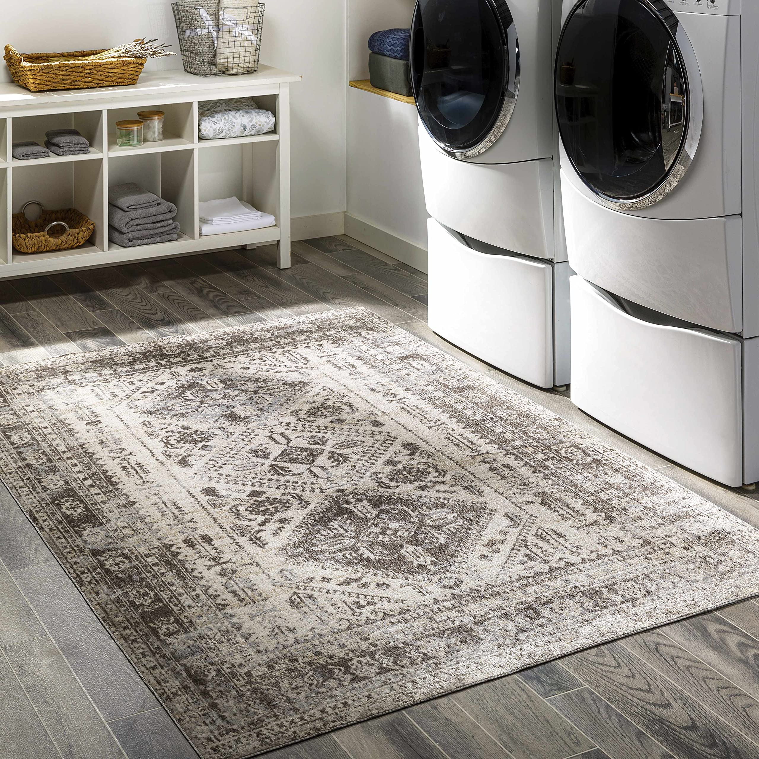 Hauteloom Ladybrand Washable Area Rug for Living Room & Bedroom - Soft Brown & Gray Modern Rug - 7'10