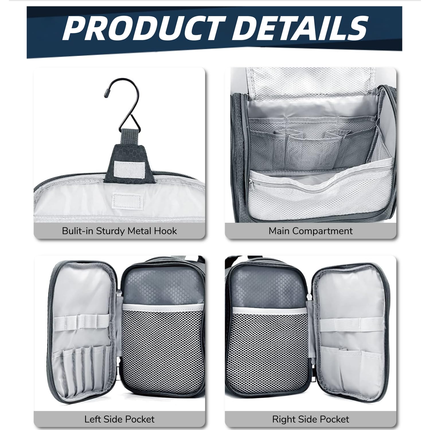 Large Water-resistant Hanging Toiletry Bag for Women & Men - Spacious Travel Cosmetic Organizer with Multiple Pockets, Perfect for Makeup, Shaving Essentials & Full-Sized Toiletries (Gray) | Ideal for Air Travel, Camping & Gym Use