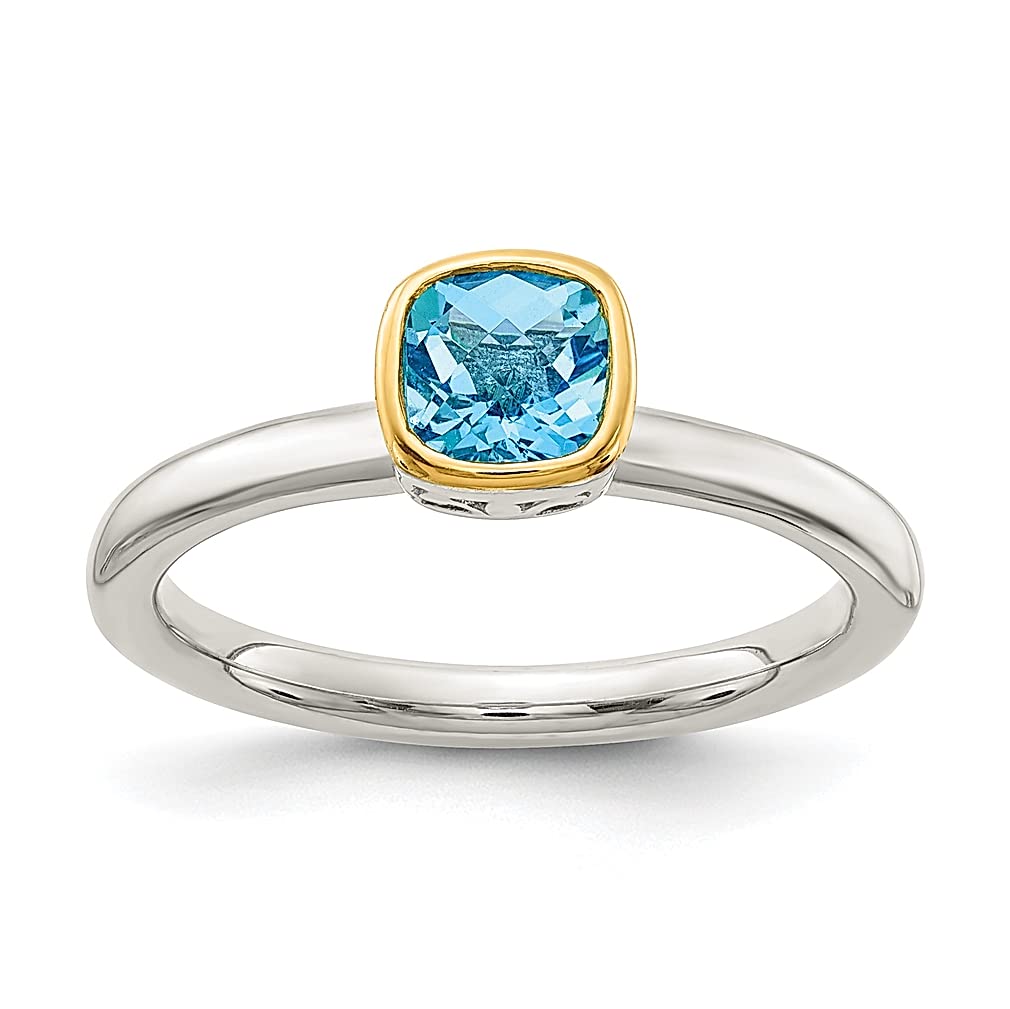 14K Gold Accented 925 Sterling Silver Swiss Blue Topaz Ring - December Birthstone Jewelry for Women | Elegant Gift for Her, Perfect for Anniversaries, Birthdays & Special Occasions