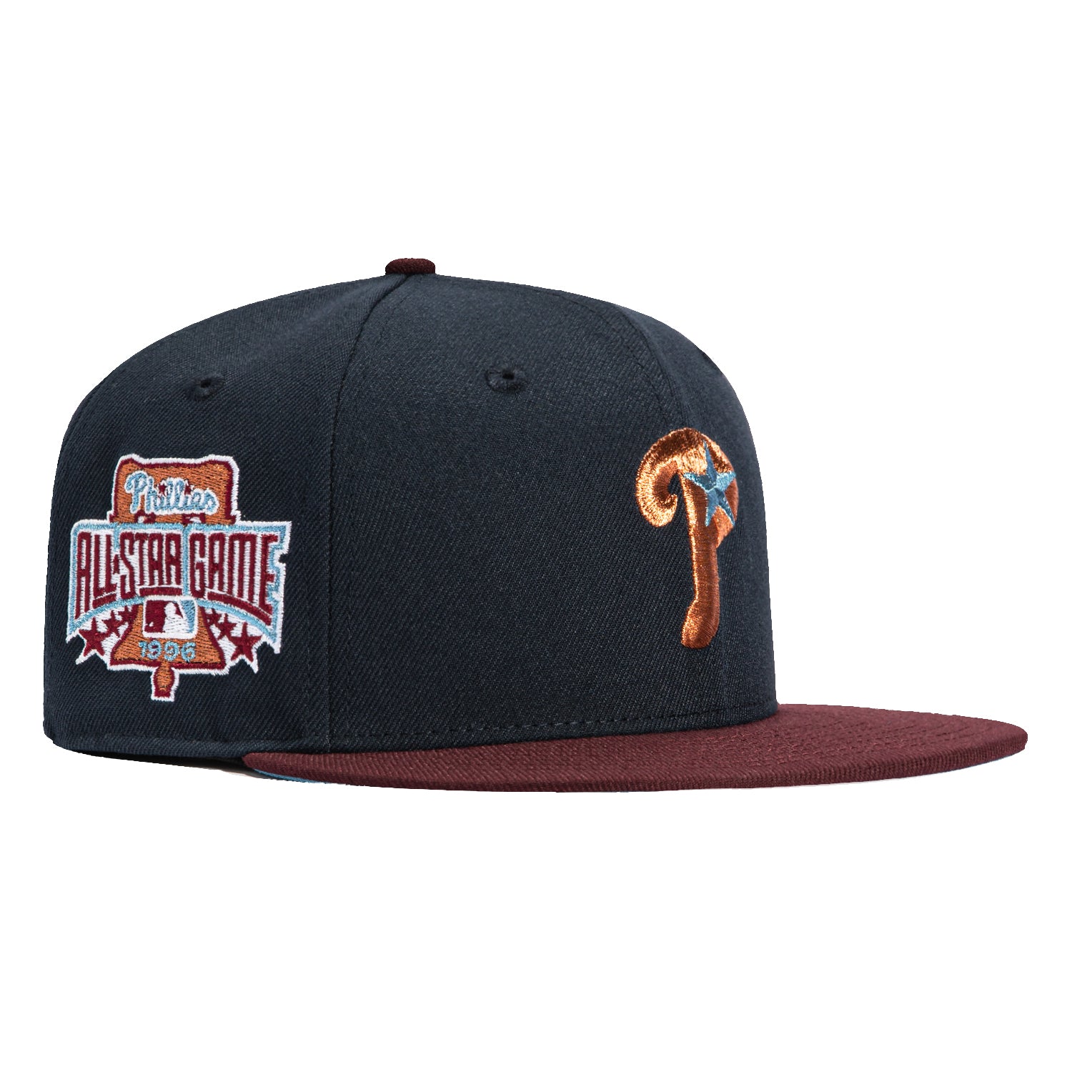 New Era 59Fifty Philadelphia Phillies 1996 All Star Game Patch Alternate Baseball Cap - Navy & Cardinal Red - MLB Officially Licensed Hat for Sports Fans & Collectors | Perfect for Baseball Games, Fan Events & Streetwear Fashion