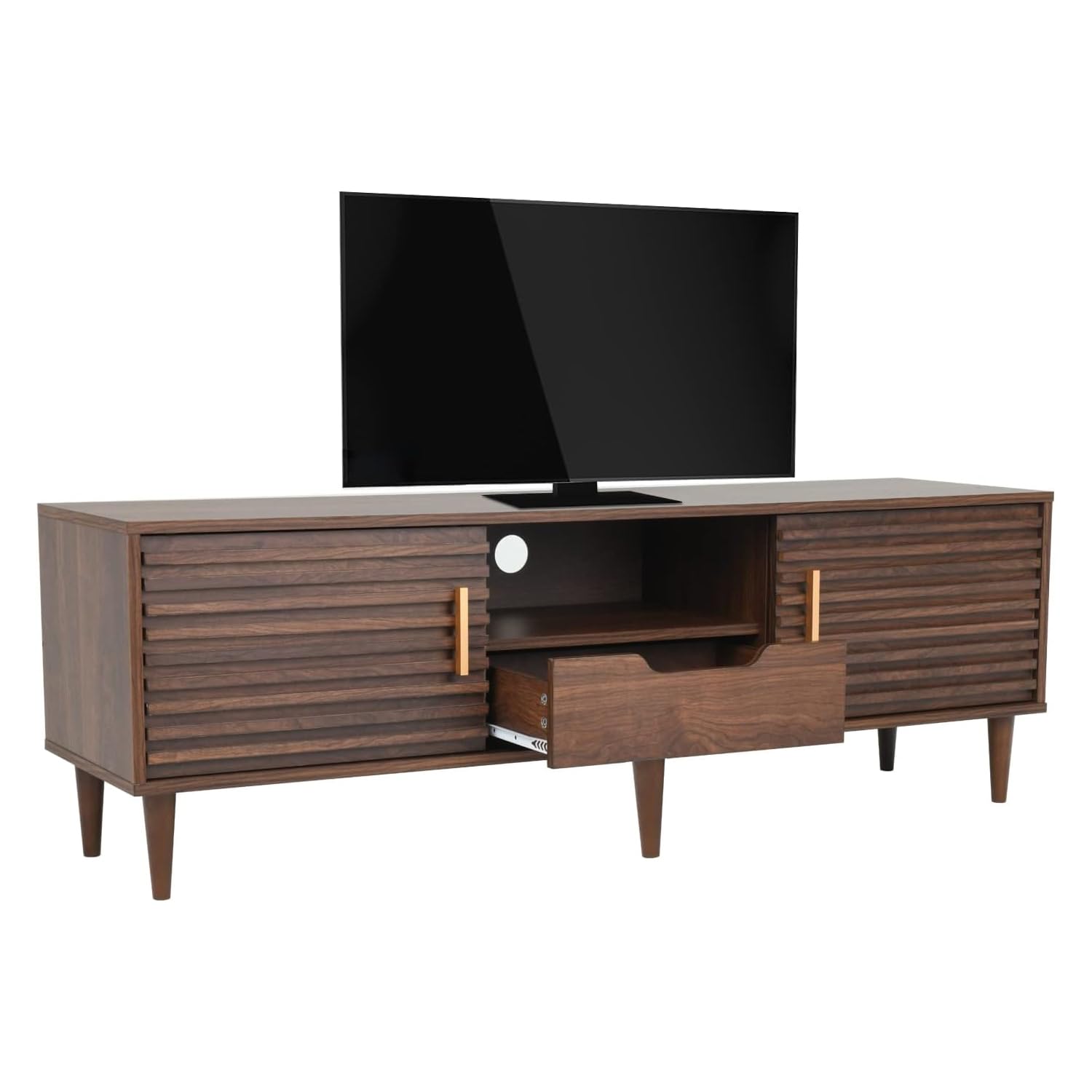 Mid-Century Modern TV Stand for 60-Inch TV - Brown Wooden Media Console with Storage Cabinet - Perfect for Living Room Home Entertainment & Stylish Décor