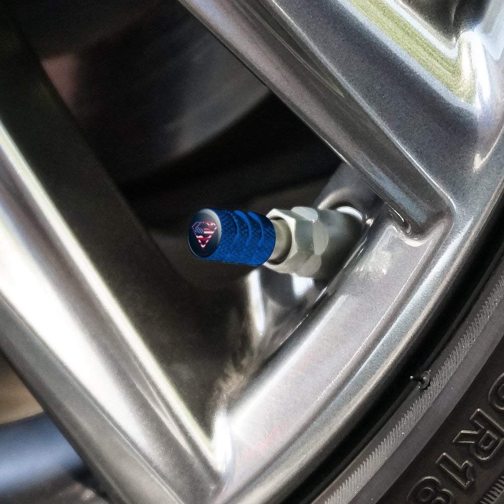 Superman USA American Flag Shield Logo Aluminum Valve Stem Caps - Durable Wheel Accessories for Cars, Trucks & Motorcycles - Perfect for Customizing Your Ride & Showing Patriotism