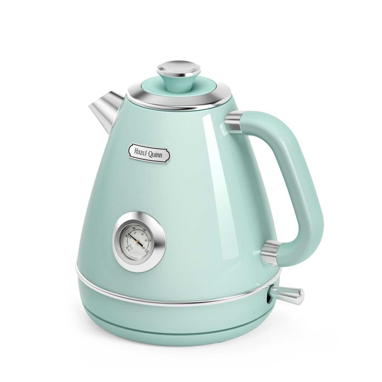 Hazel Quinn Retro Electric Kettle 1.7L (57.5oz) - Stainless Steel Fast Boiling Tea Kettle with Thermometer, 1200W, BPA-Free, Cordless & Auto Shut Off - Perfect for Home, Office & Tea Lovers (Mint Green)