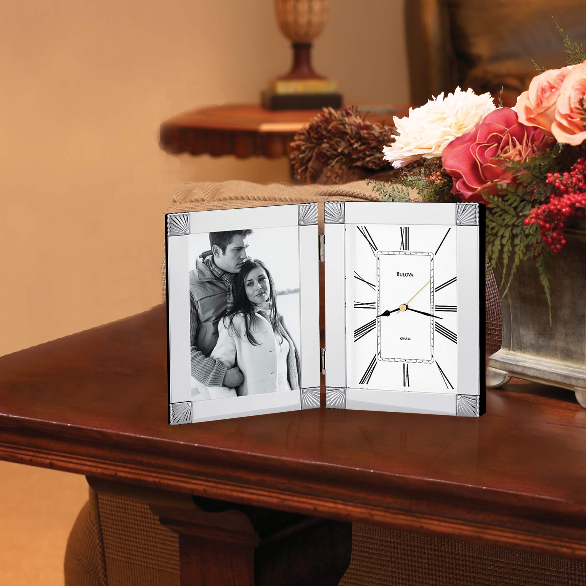 Bulova B1254 Silver Ceremonial Picture Frame Clock - Elegant Display for Weddings, Anniversaries & Home Decor