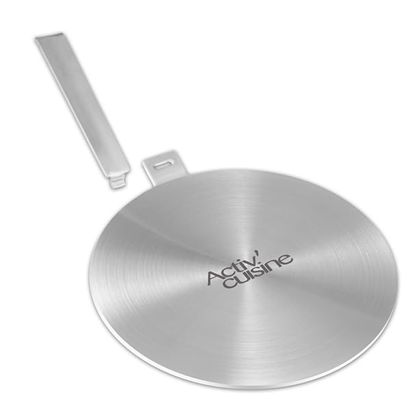 ACTIV CUISINE 9.45 Inch Stainless Steel Heat Diffuser Plate for Electric, Gas & Induction Stoves - Removable Handle, Cookware Protector for Pots & Pans - Perfect for Even Heating on Glass Cooktops, Camping & RV Cooking