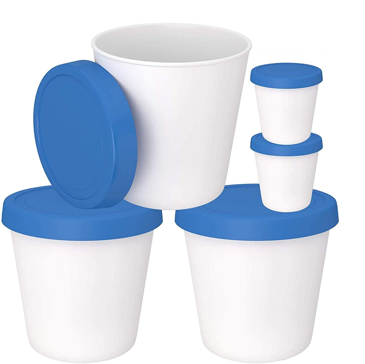 BPA-Free Ice Cream Storage Containers with Silicone Lids (3-Pack, 1 Quart Each) + 2 Serving Cups – Dishwasher Safe, Reusable Freezer Tubs for Homemade Ice Cream, Gelato & Desserts – Perfect for Kitchen Storage & Party Serving