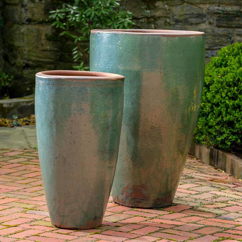 Campania International Banyan Planter Set of 2 - Rustic Green Outdoor Garden Planters for Patio, Deck & Porch Decor