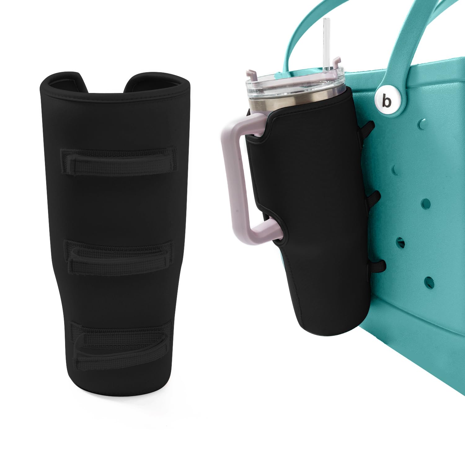 Stanley Cup Holder for Bogg Bag - 40oz Water Bottle Holder Attachment, Automotive Drink Cup Holder Compatible with All Bogg Bags & Simply Southern Beach Totes (Black) - Perfect for Beach Trips, Road Trips & Outdoor Adventures