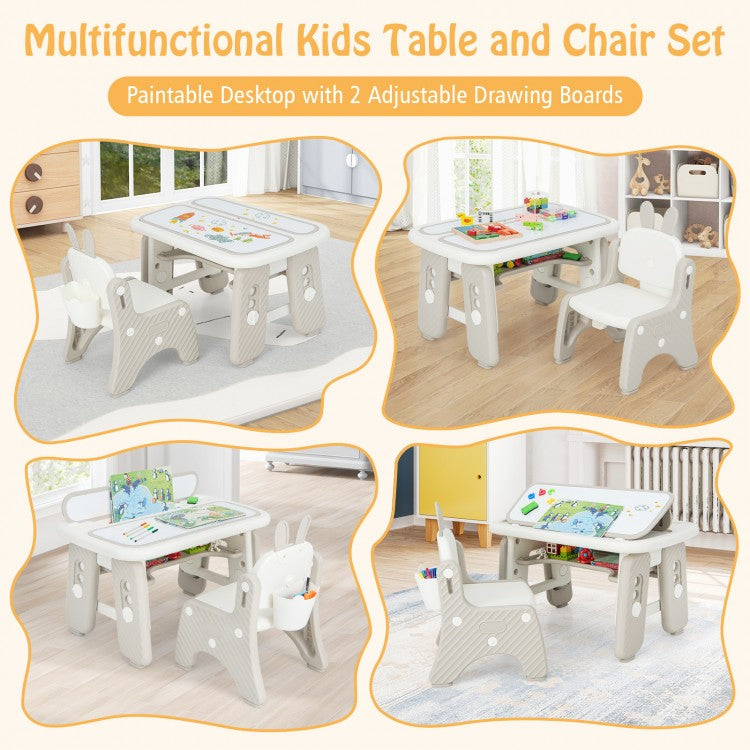 Gray Kids Table and Chair Set with Flip-Top Bookshelf - Perfect for Playroom, Classroom, and Home Learning Activities