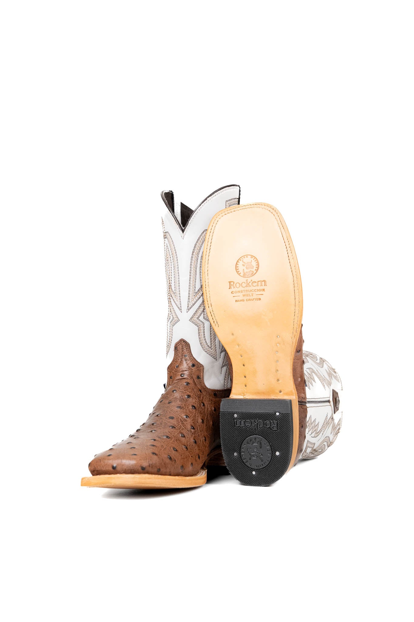 Renegade Ostrich Leather Square Toe Cowboy Boots for Men - Western Style Riding Boots for Country Music Festivals & Rodeo Events