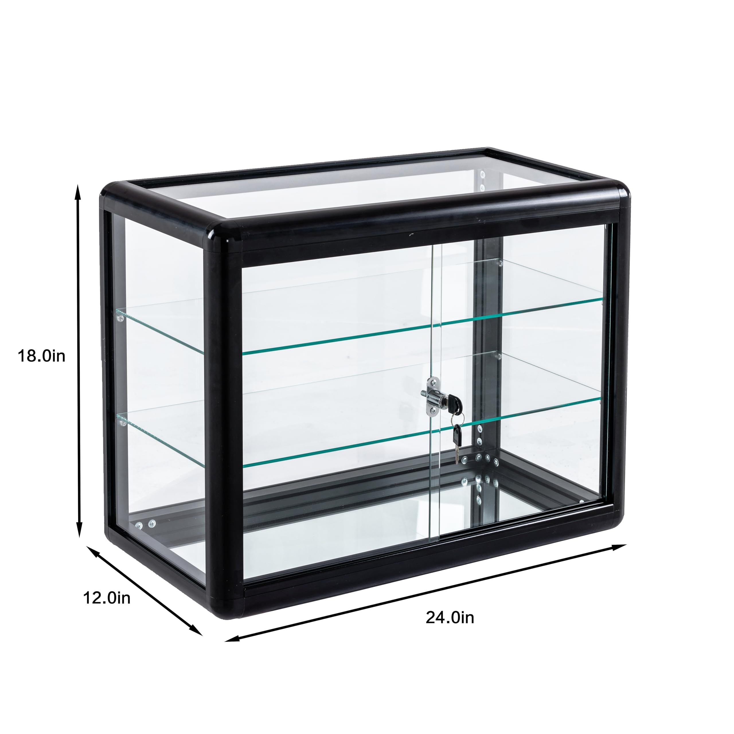3-Tier Tempered Glass Display Case with Sliding Door & Lock - 24